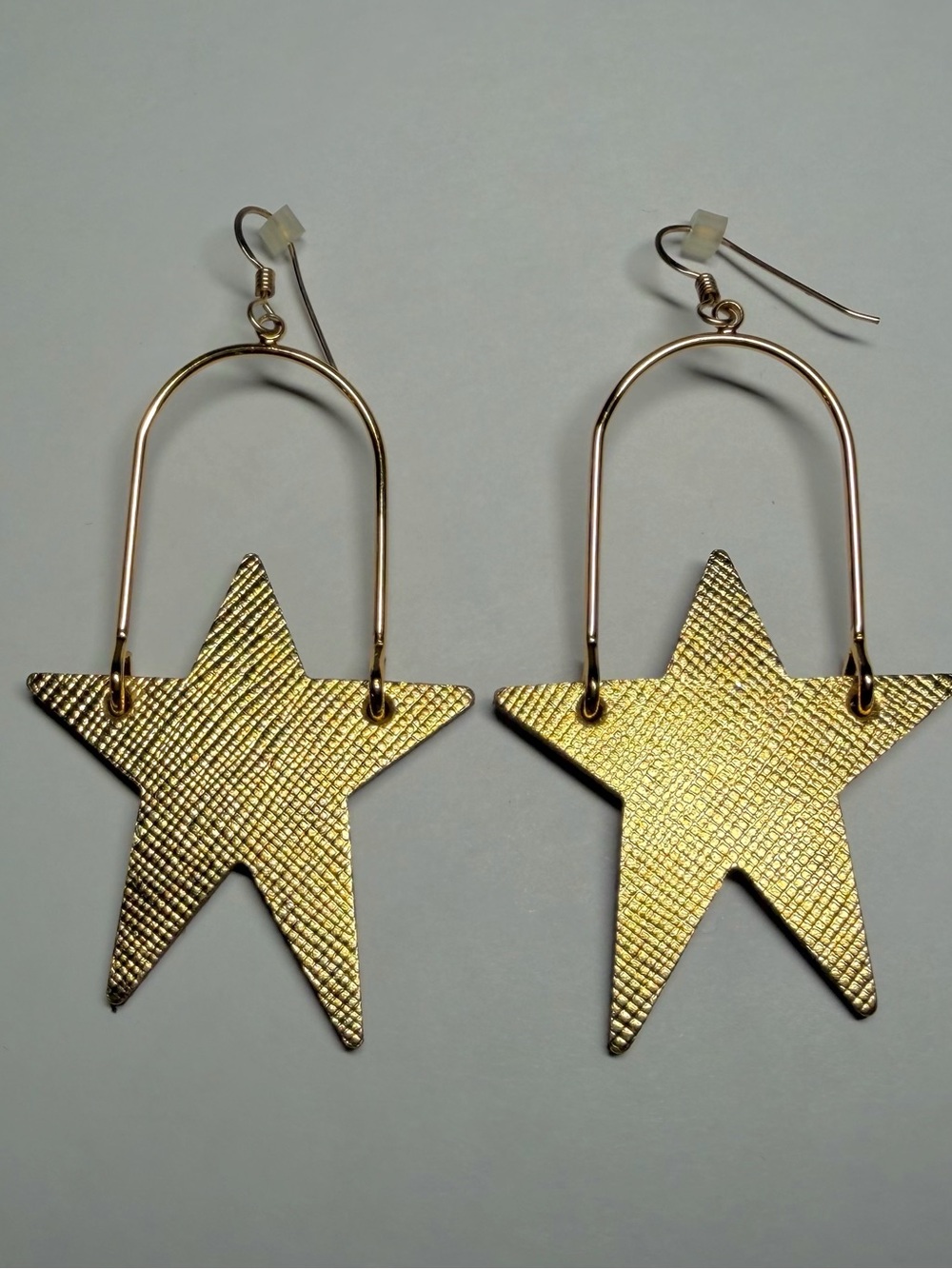 Nickel & Suede Gold Star Earrings - Picture 3 of 4